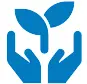 Icon mit zwei Händen die eine Pflanze umschließen. Symbol für Umweltschutz.